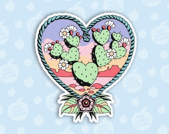 Heart Cactus Vinyl Sticker, Desert Sunset Art, Plant Lover Gift