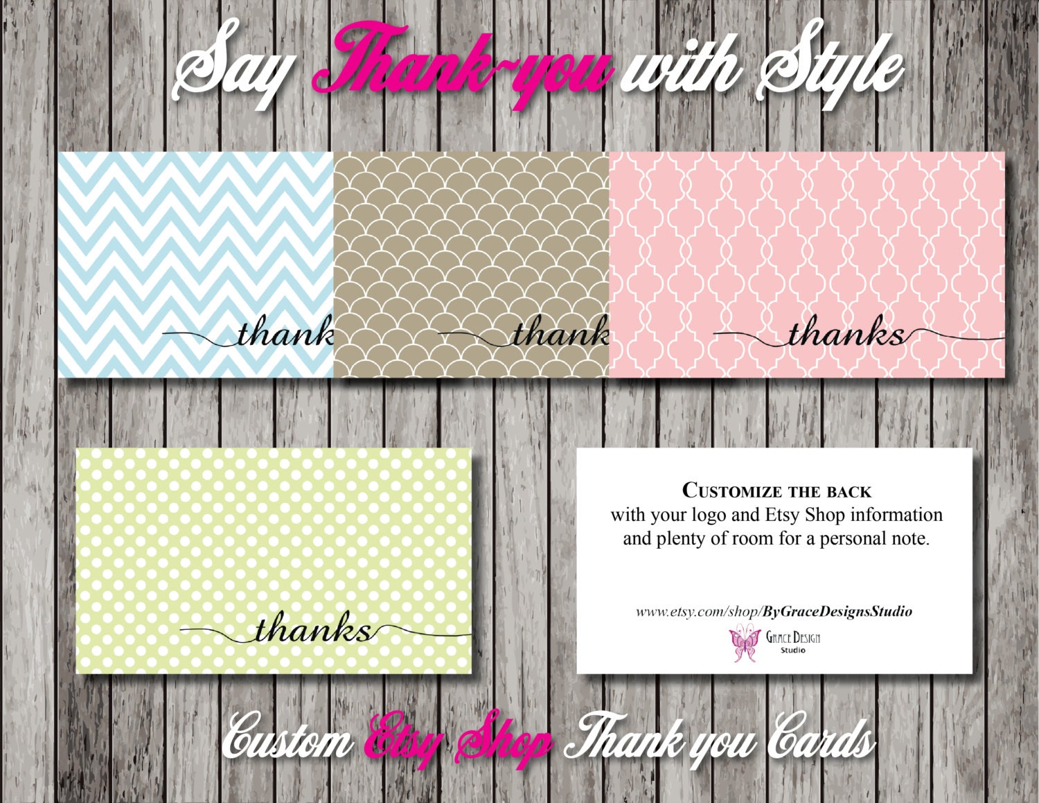 Custom Thank You Cards With Logo Set of Trendy Thank You Etsy