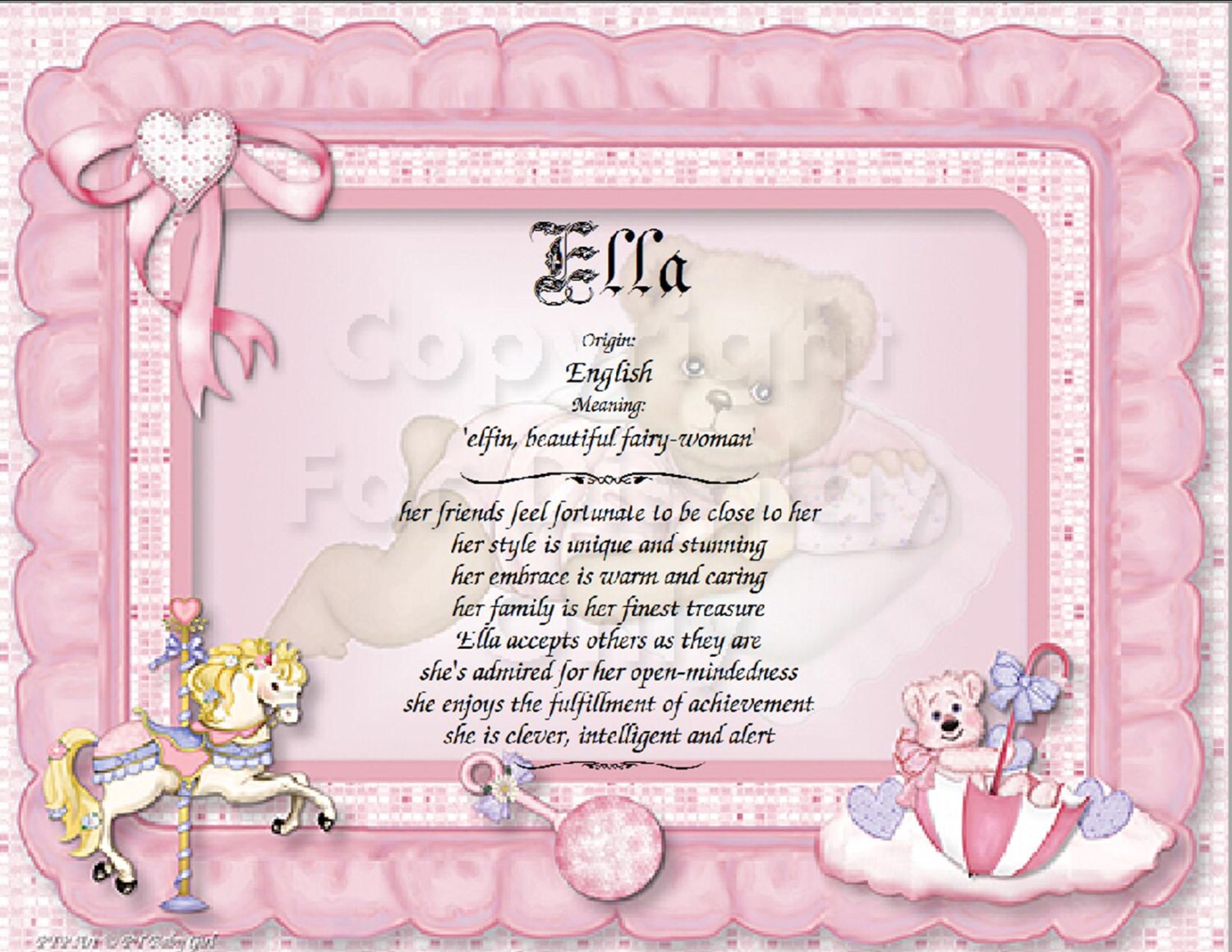Baby Name Meaning and Character Traits Nursery Print Baby Christening Personalized Gift. Great