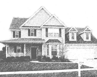 Custom House Sketch Printable Download - Custom House Drawing 8.5x11 or 8x10 Print Personalized House Digitally Sketched Black & White