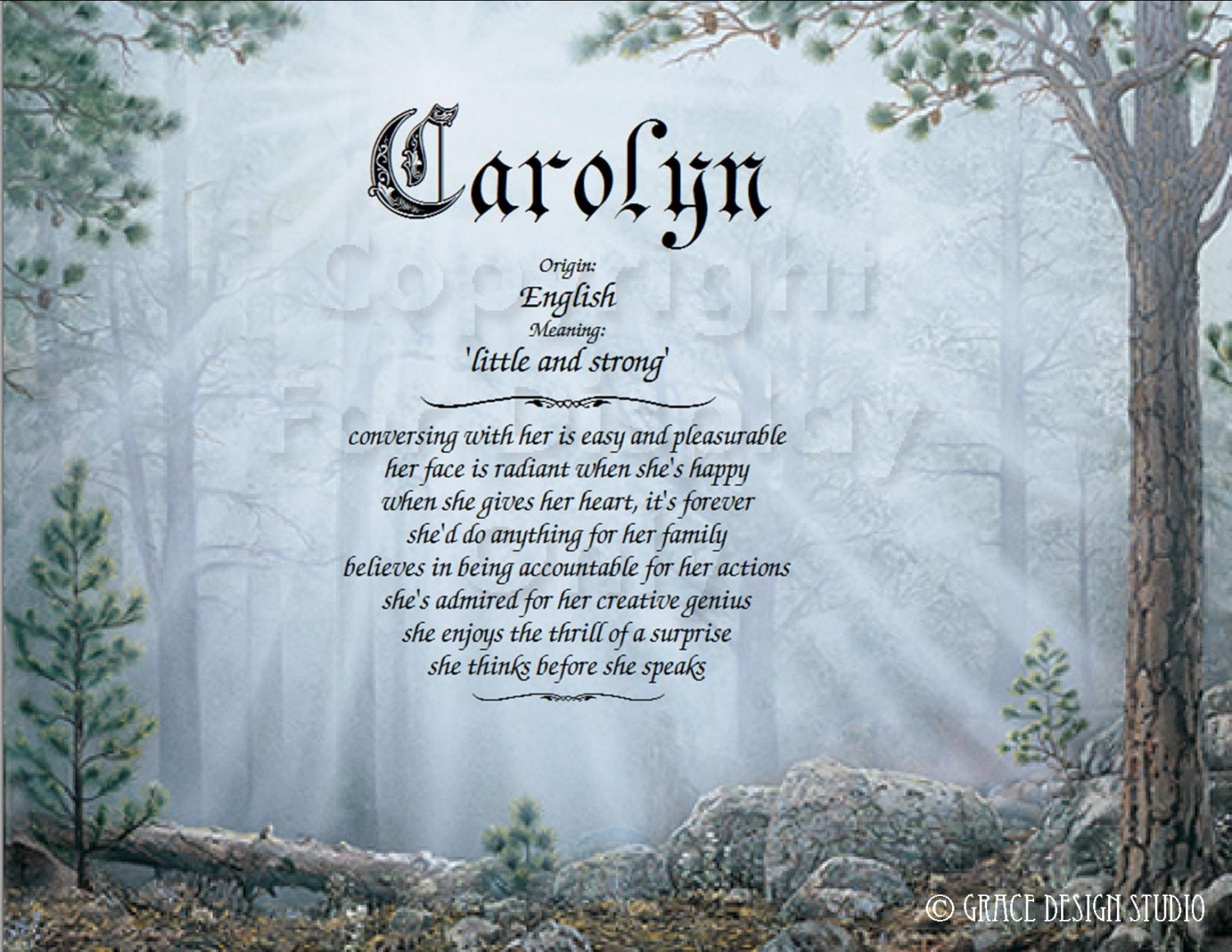 Personalized Name Meanings Print With Character Traits Baby Name