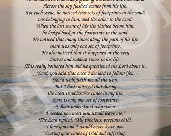Footprints in the Sand Poem - Instant Digital Download - Inspirational Scripture Print - 11x14 Christian Gift Art