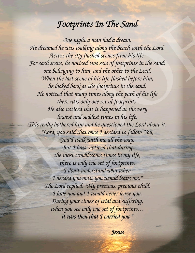 Footprints In The Sand Poem Instant Digital Download Etsy