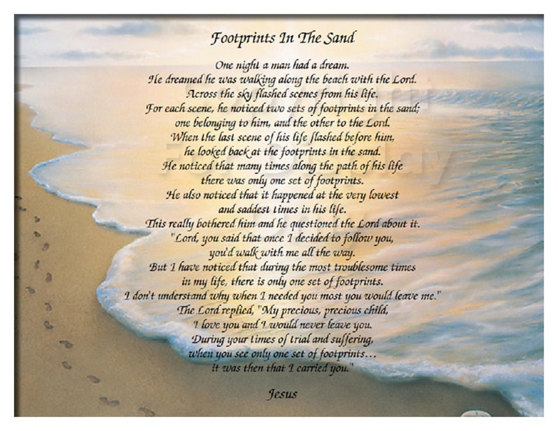 The Footprints in the Sand Poem Christian Poem Inspirational Print ...