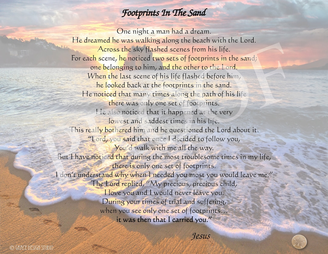 Footprints in the Sand Poem Instant Digital Download Inspirational