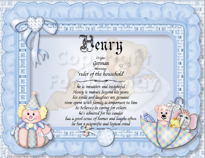 Baby Name Meaning and Character Traits Nursery Print Baby Christening