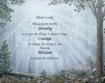 Serenity Prayer Inspirational Print on Lighthouse Background Printed ready to frame Wall Plaque Gift idea