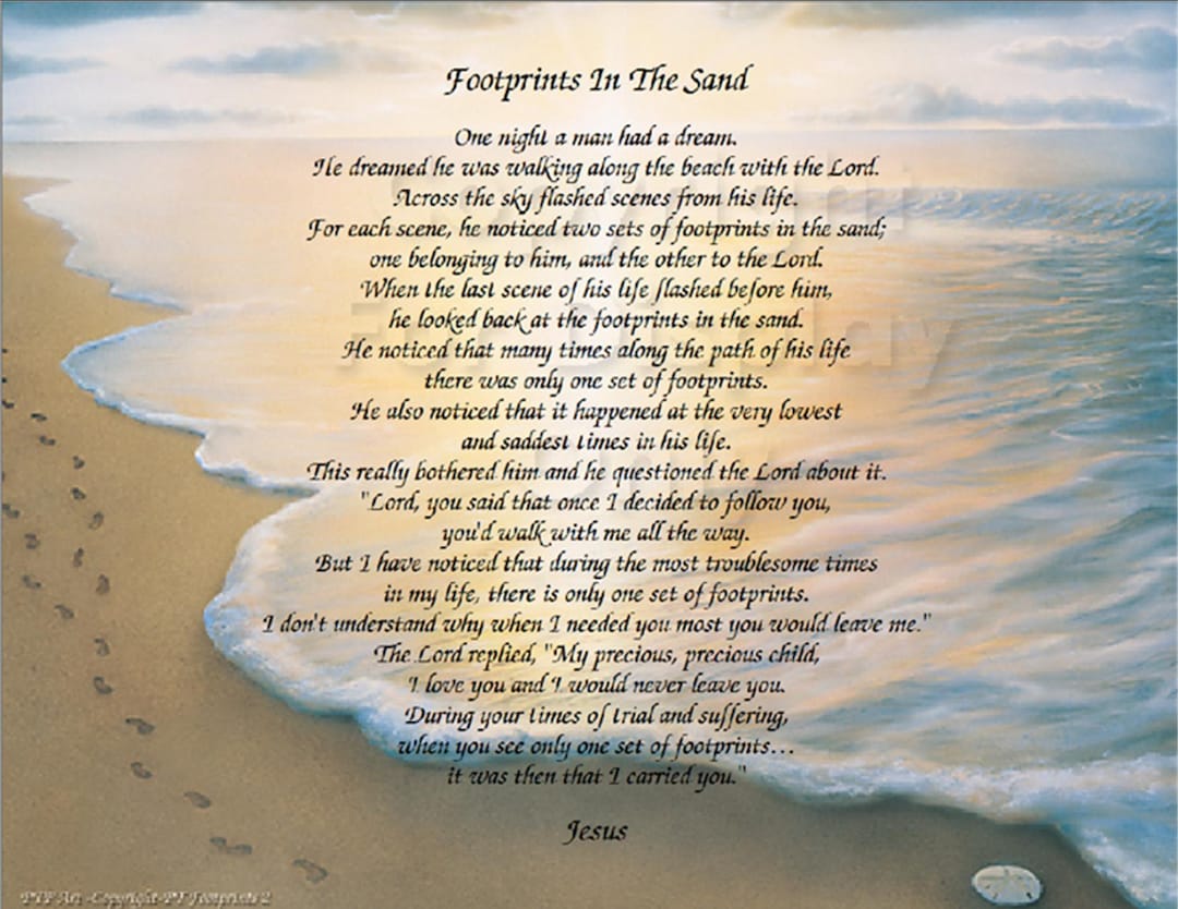 The Footprints in the Sand Poem Christian Poem Inspirational Print ...
