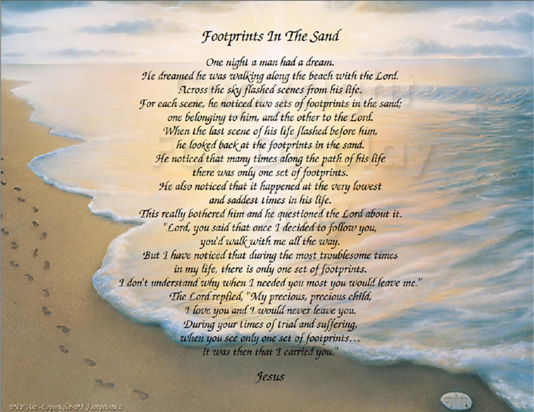 The Footprints in the Sand Poem Christian Poem Inspirational Print ...