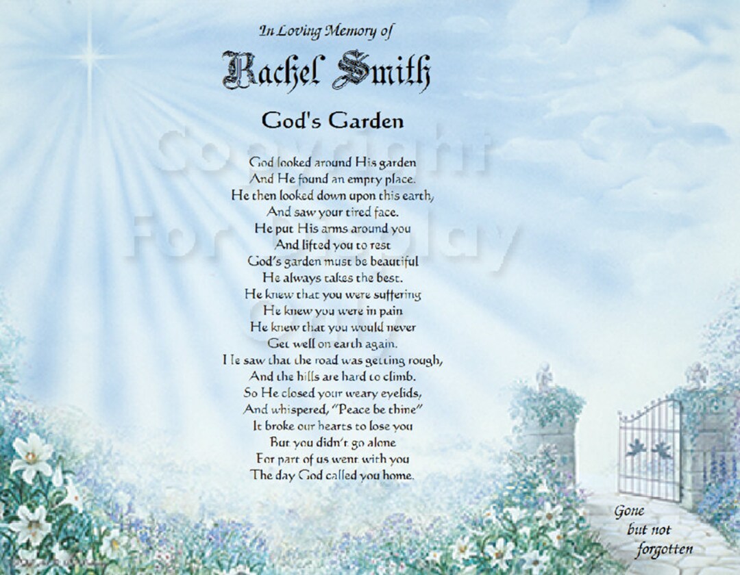 In Memory Poem - Sympathy Gift - Loss of Loved One Poem - God's Garden