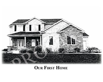 House Sketch Print - Custom Drawing of Your House 8.5x11 or 8x10 Print Personalized House Digitally Sketched Black & White