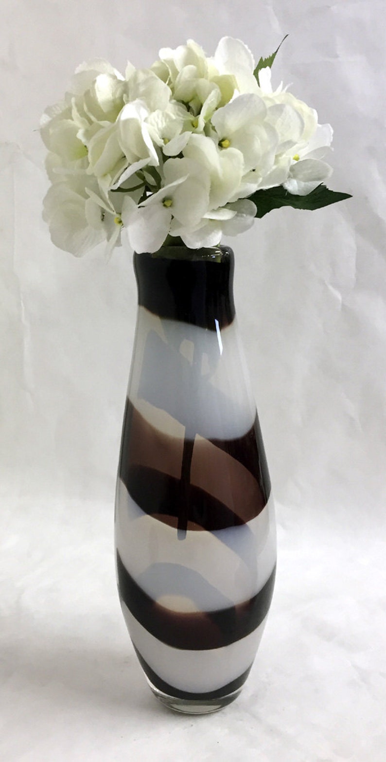 Black and White Blown Glass Vase Wide Stripes Perfect - Etsy