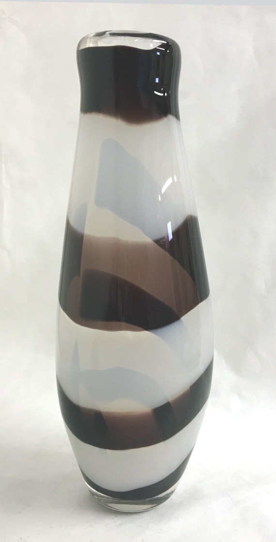 Black and White Blown Glass Vase Wide Stripes Perfect Etsy
