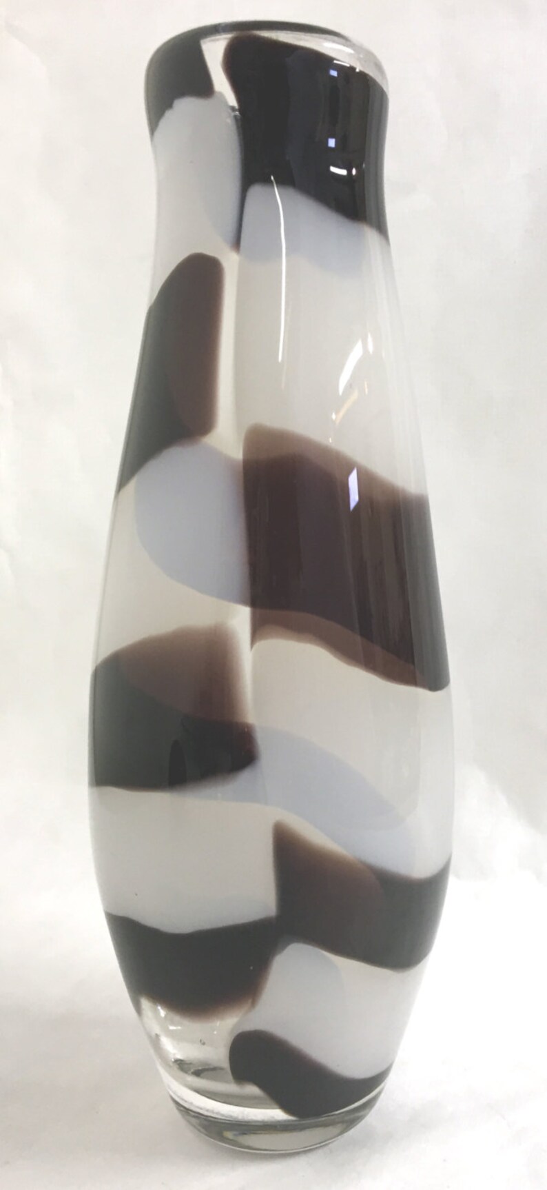 Black and White Blown Glass Vase Wide Stripes perfect Etsy