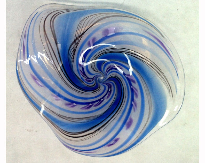 Wavy Blue and Black Striped Blown Glass Plate / Dish White Etsy