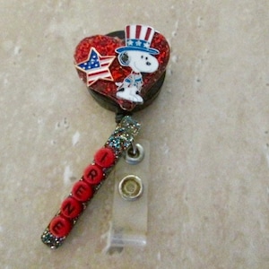 ID Badge Retractable Reel,Engraved, Personalized,Snoopy,American Flag,Veterinarian, Pediatric, Medical,RN,Office,Nurse,Political