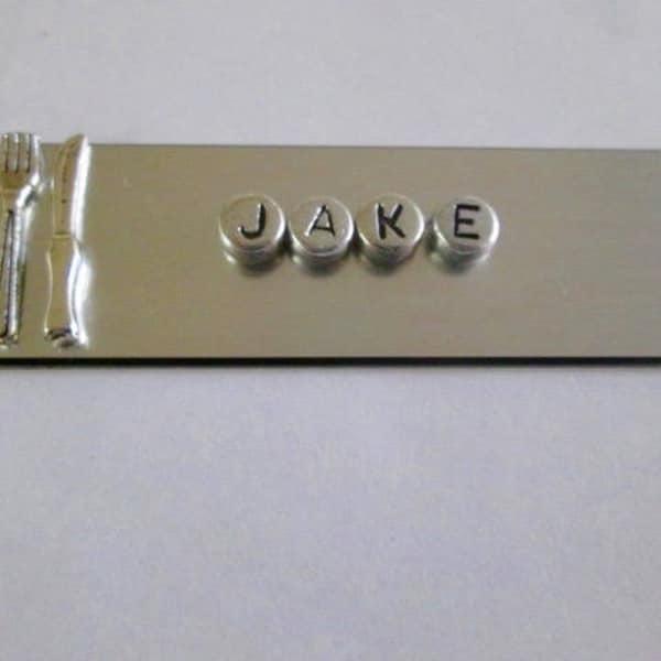 Name Tag ID Badge Custom Pin or Magnet Backing with Knife and Fork Charm Personalized ,Office,Chef,Restaurant,Cook,Waitress