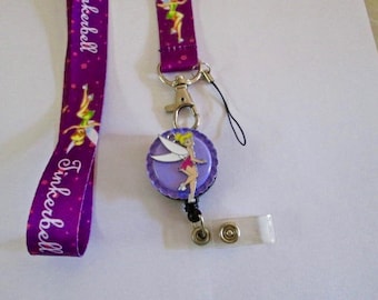 Lanyard Tinker Bell ID Badge Carrete retráctil, pediátrico, llavero, teléfono celular, enfermera, maestro, UCI, hospital, médico