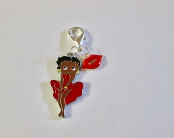 Llavero, tirador de cremallera, Betty Boop afroamericana para equipaje, bolso, mochila, bolso de pañales, llavero. Médico, labios