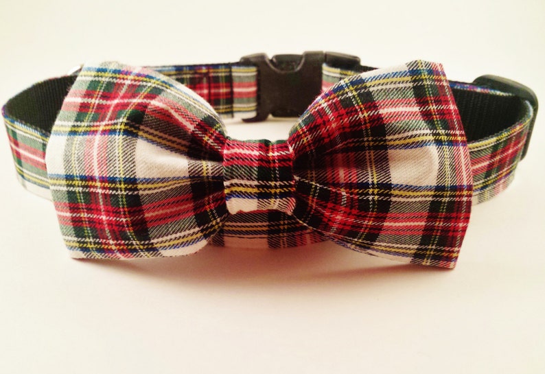 Dog Collar and Bow Tie Stewart Tartan Plaid in Red and Green Etsy
