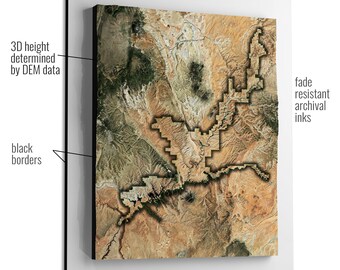 May include: A 3D topographic map of a canyon with black borders. The map is printed on a white background with a white frame. The map is made with fade resistant archival inks. The map is epoxy coated for strength and waterproofing.