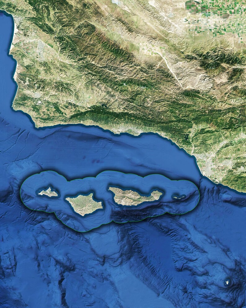 May include: A satellite image of a group of islands in the ocean. The islands are surrounded by a blue body of water and a green coastline.