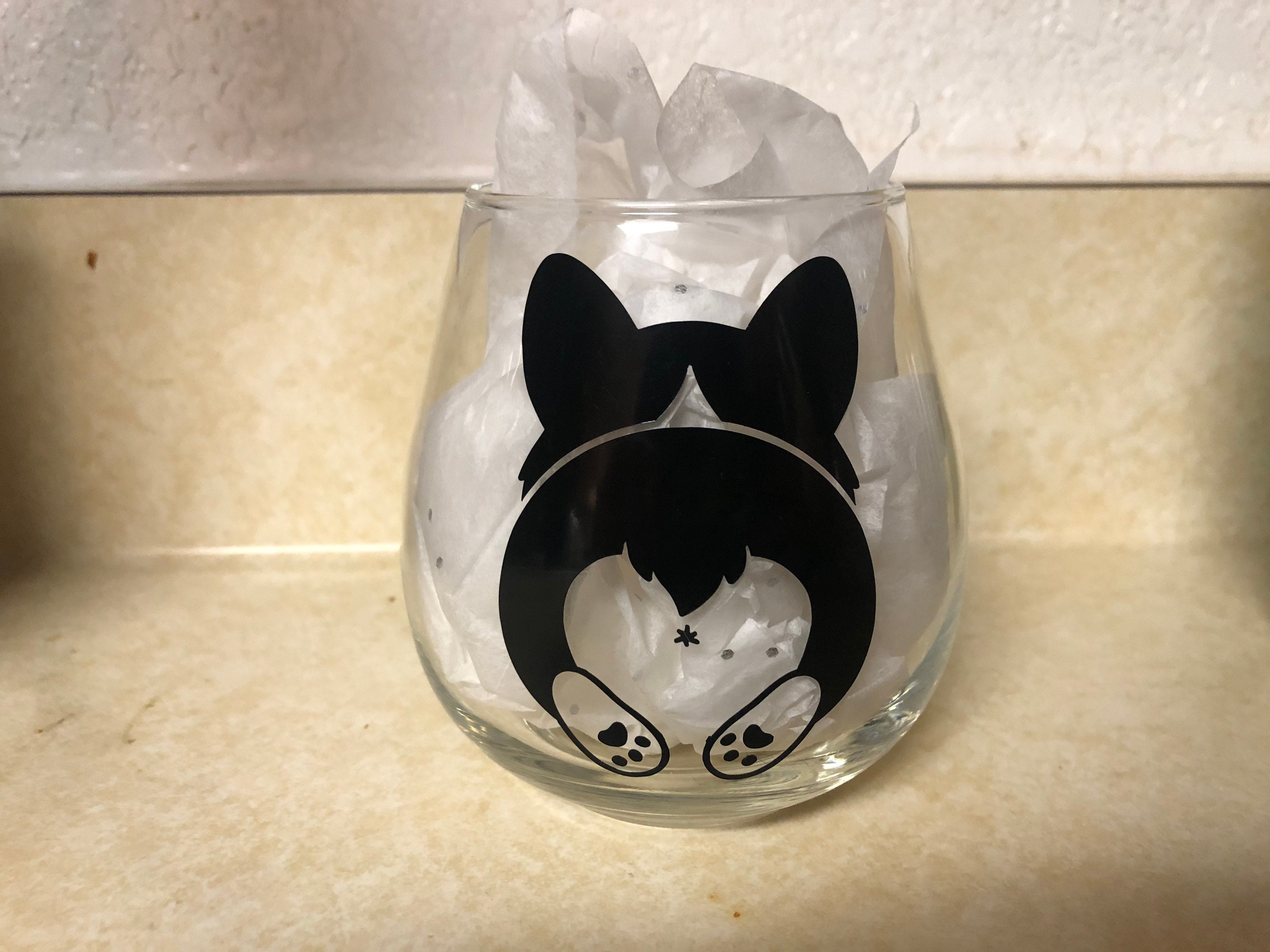 Corgi butt stemless wine glass | Etsy