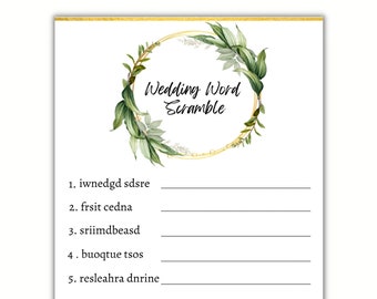 Wedding Word Scramble - Bridal Game -  Digital Download