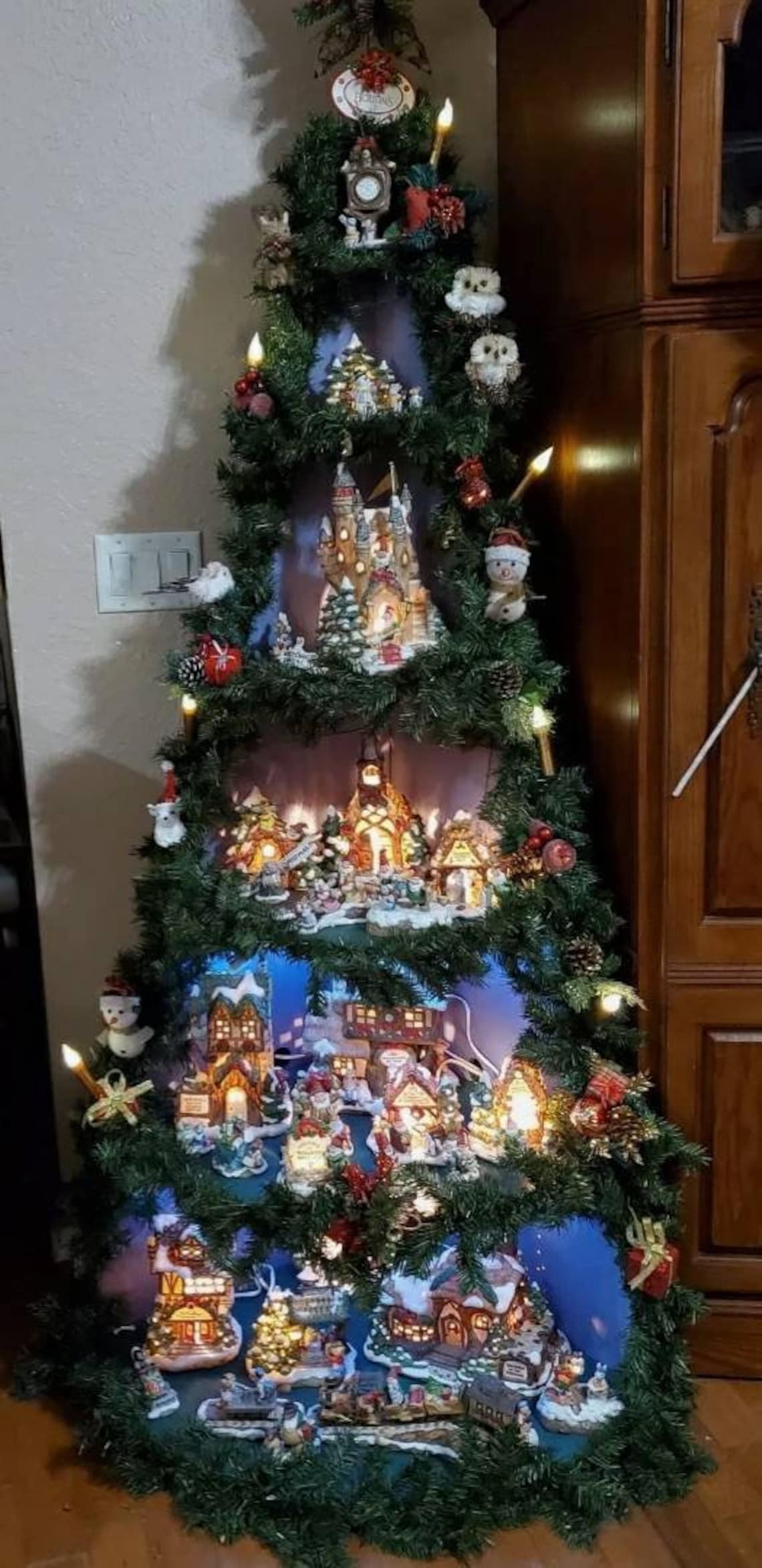 6ft Wooden Christmas Tree Corner Shelf christmas Village Etsy