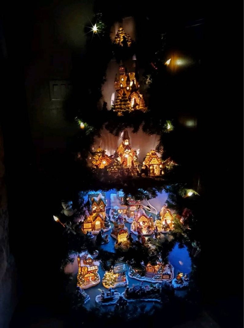 6ft Wooden Christmas Tree Corner Shelf christmas Village Etsy