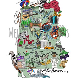 Sweet Home Alabama, carte de l'Alabama, impression Alabama Tribute 8 x 10 ou 11 x 14