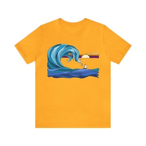 Segel weg Meereswellen Gelassenheit Sonnenuntergang Unisex Jersey Kurzarm T-Shirt Bild 5