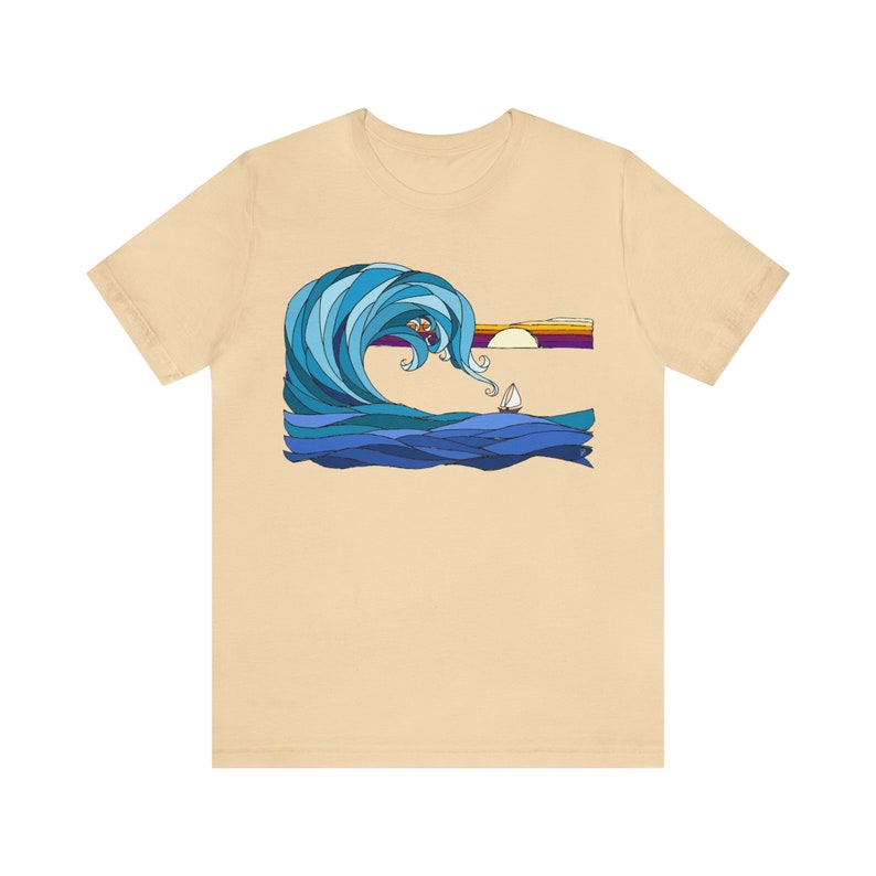 Segel weg Meereswellen Gelassenheit Sonnenuntergang Unisex Jersey Kurzarm T-Shirt Bild 1