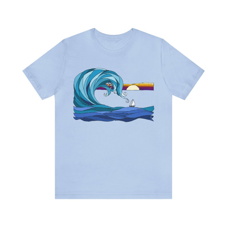 Segel weg Meereswellen Gelassenheit Sonnenuntergang Unisex Jersey Kurzarm T-Shirt Bild 3