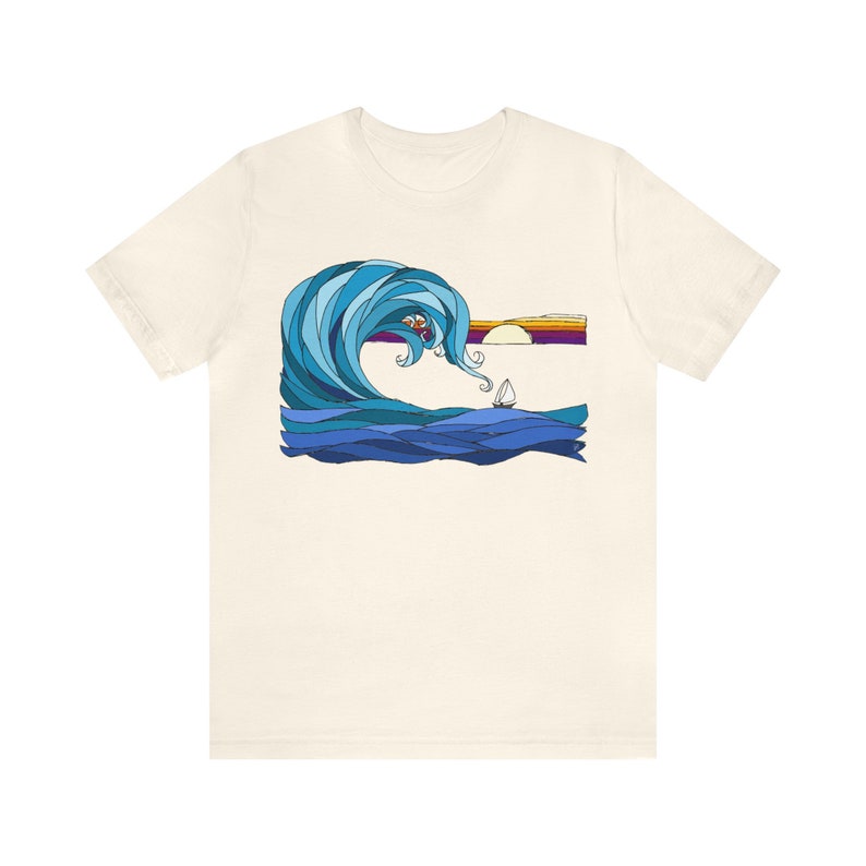 Segel weg Meereswellen Gelassenheit Sonnenuntergang Unisex Jersey Kurzarm T-Shirt Bild 6