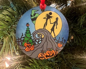 Silueta de Jack y Sally, película clásica navideña, Boogie Man, adorno