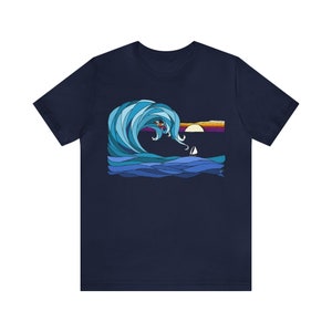 Segel weg Meereswellen Gelassenheit Sonnenuntergang Unisex Jersey Kurzarm T-Shirt Bild 7