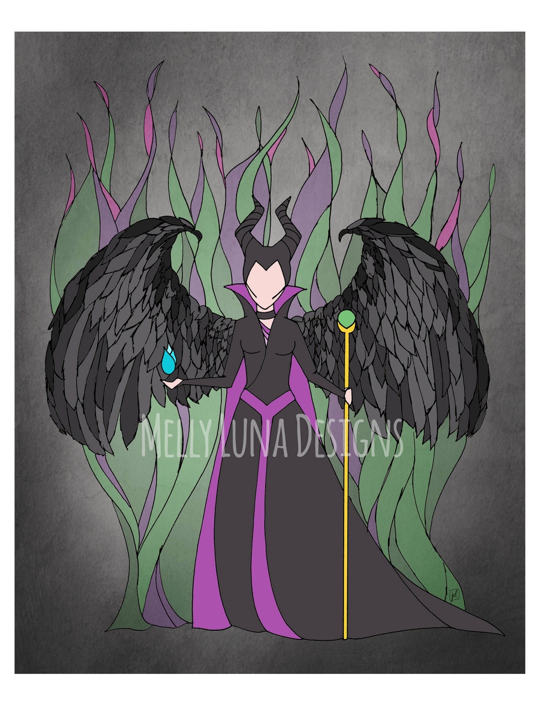 maleficent-art-print-dark-queen-evil-fairy-8x10-etsy