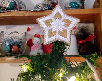 Mini décoration de sapin en forme d'étoile dorée et blanche de 3 pouces : décoration de Noël en toile plastique