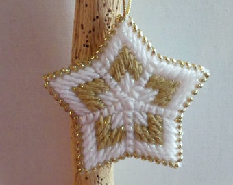 Gold And White Star Ornaments Gifts, Star Plastic Canvas Ornament Gifts, Christmas Ornaments, Ornate Ornament Gifts, Unisex Gifts, Gift Tags