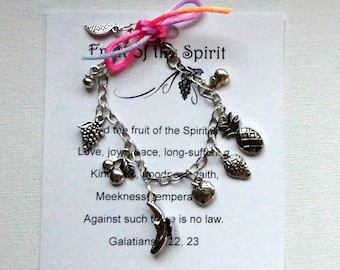 Cadeaux bracelets de breloques Fruit de l'esprit, 9 bracelets de breloques fruits, Cadeaux chrétiens Fruit de l'esprit, Cadeaux pour elle, Cadeaux breloques francs