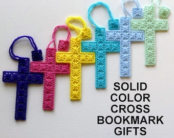 Solid Color Cross Bookmark Gift, Custom Cross Plastic Canvas Bookmark, Book Lover Gift, Teacher Gift, Sunday School Gift, Stocking Stuffers