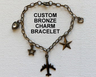 Custom Bronze Brass Charm Bracelet Gift, Bronze Charm Bracelet Gift, Gifts For Her, Candid Charms Gifts, Bronze Brass Charm Bracelet Jewelry