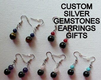Cadeaux de boucles d'oreilles en argent avec pierres précieuses personnalisées, choisissez vos cadeaux de pierres précieuses, cadeau de bas de Noël, cadeaux pour elle, magnifiques cadeaux de pierres précieuses, gemme naturelle