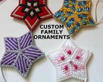 Family Beaded Ornaments Custom Gift Sets, Star Or Circle Plastic Canvas Ornaments Gifts, Home & Living, Family Unbreakable Ornaments Gifts