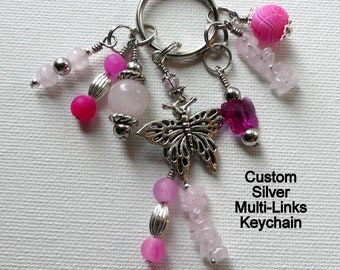 Custom Silver Multi Links Kinetic Keychain, Custom Silver Keyrings, Custom Beaded Keychain, Gifts For Her, Key Organizer, Gifts For Teacher