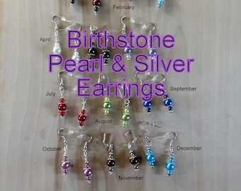 Boucles d'oreilles avec perles, pierre de naissance : plaqué argent, coffret cadeau 12 mois