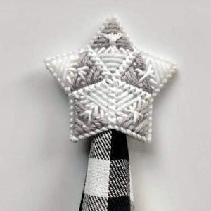 Small 3 Inch Silver & White Star Tree Topper Gifts, Mini Plastic Canvas Tree Topper Gifts, Trendy Tree Topper Gifts, 1st Christmas Gifts