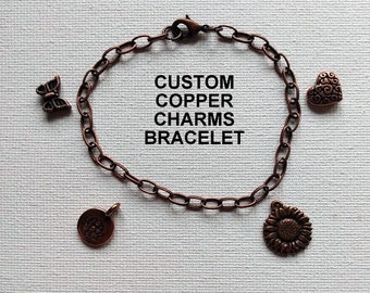 Custom Copper Charm Bracelet Gifts, Copper Charms Jewelry Gifts, Candid Charms Gifts, Copper Bracelet Gifts, Copper Charms Bracelets Gifts