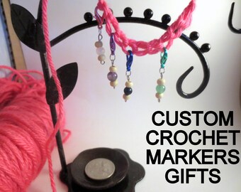 Custom Set Of 4 Crochet Markers Gifts, Choose Your Gemstones Gifts, Snagless Markers, Christmas Stocking Gift, Gifts For Her, Crochet Tools